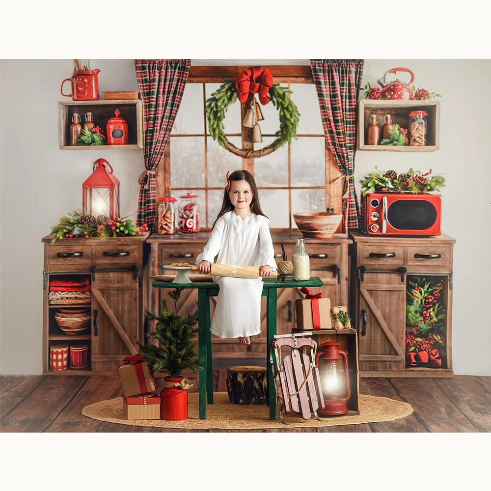 Weihnachten frisch gebackene Urlaub Foto Hintergrund rote Fenster Fotografie Hintergrund Kinder Familie Porträt Fotostudio Requisiten