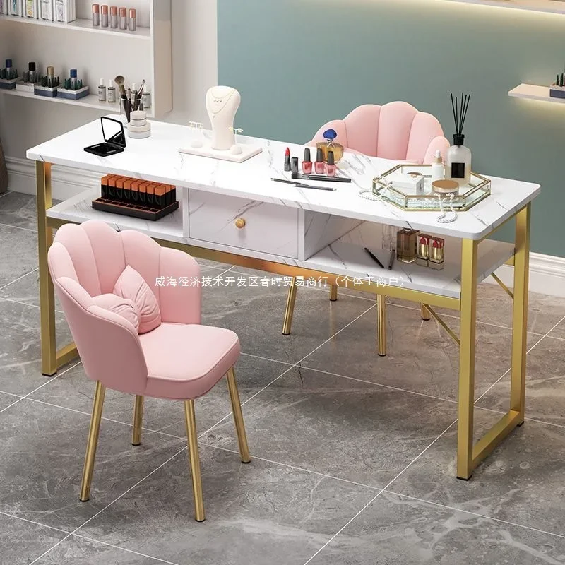 New manicure table and chair set Japanese manicure shop table light luxury single double imitation marble