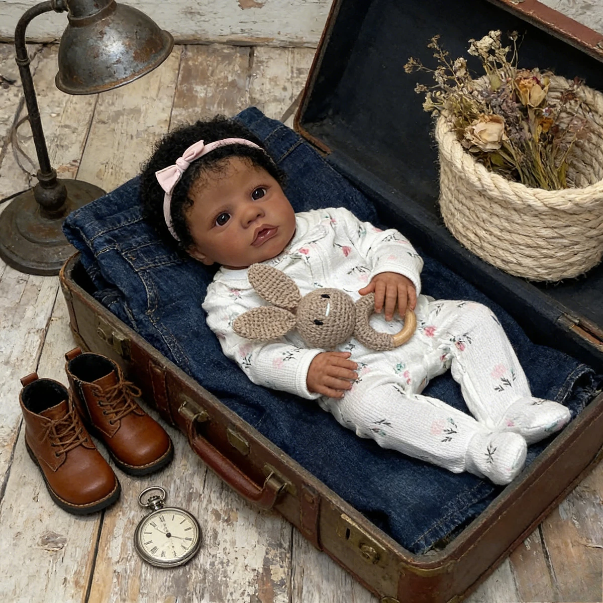 48cm Ultra-Realistyczna Lalka Reborn z Ciemną Skórą, Model Primrose Awake, Miękki Bawełniany Korpus, Wielowarstwowa Malowana Skóra i Ręcznie Wszywane Włosy