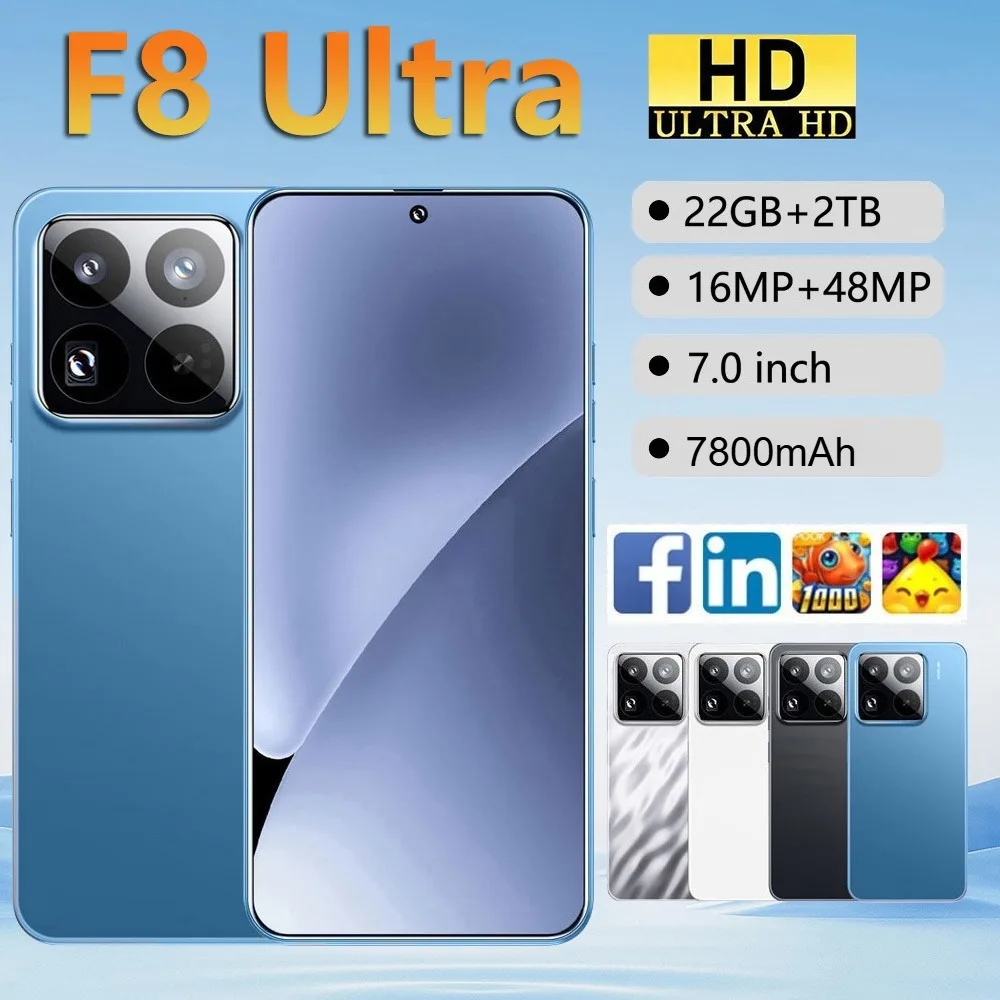 HOT Screen Protector For F8 Ultra 22GB+2TB Smratphone Global Edition Android 5G 48MP x 16MP 7.0''HD 7800mAh