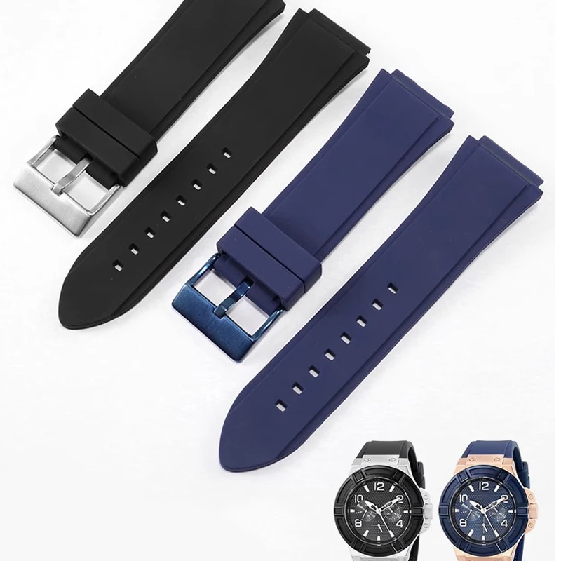 For Guess W0247G3/W0248G5/W0040G6 /W0040G7 /W0040G9/ W0407G2 Blue black Rubber watchband sport bracelet Silicone strap 22mm