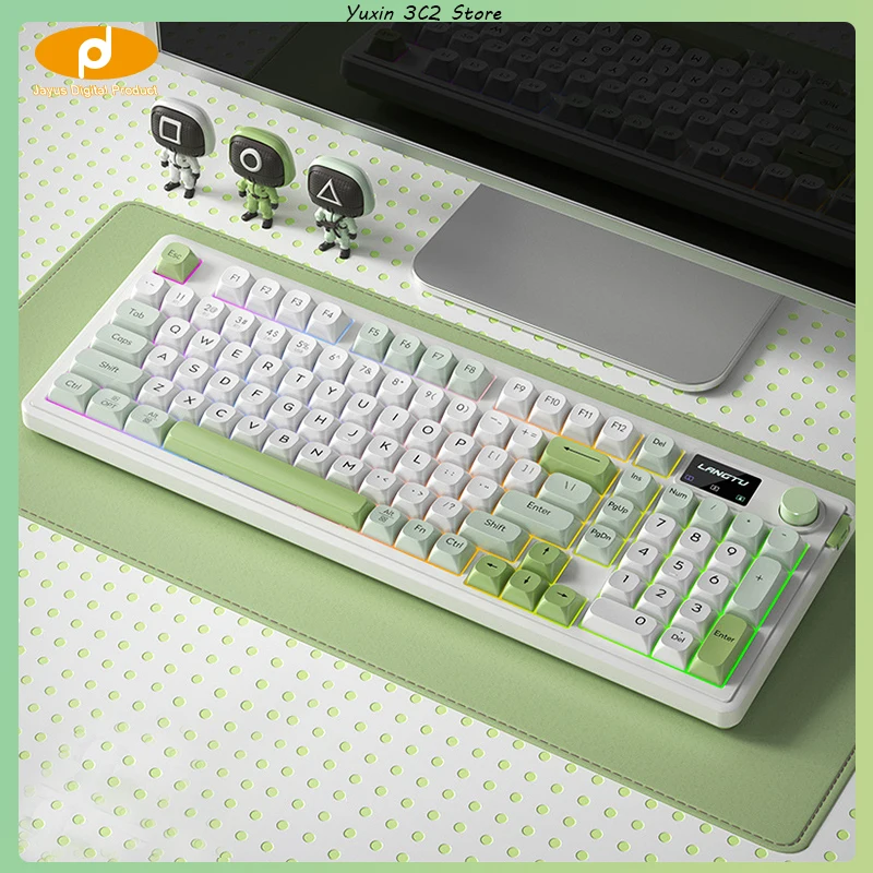Imagem -01 - Teclado Mecânico sem Fio Bluetooth 2.4g com Fio Botão Multifuncional Rgb Logo Tela Silencioso Escritório Jogo pc Langtu-l98 teclado mecanico sem fio bluetooth 24g com fio botao multifuncional rgb logo tela silencioso escritorio jogo pc langtu l98 01