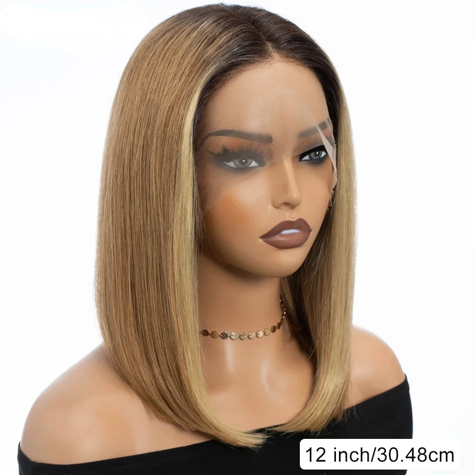 Highlight P4/27/613 Bob Wigs Brazilian Straight 13x5 Lace Front Bob Wig Rebecca Remy Human Hair Wigs 200% Density Blonde Wig