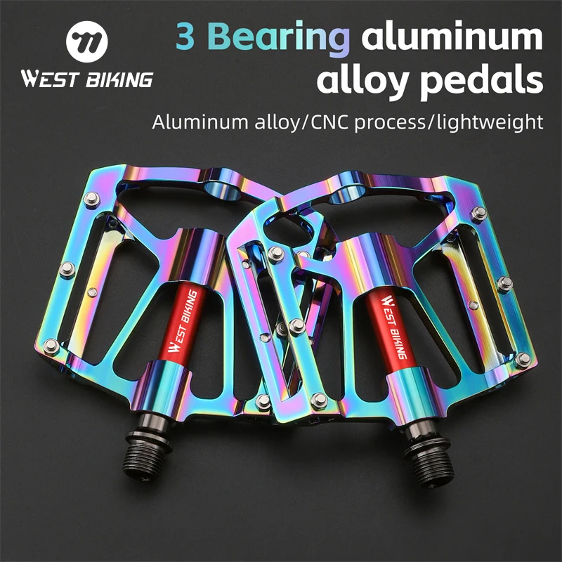 WEST BIKING MTB Bicycle Pedals Ultralight CNC Aluminium Alloy Anti-Slip Road Bike Flat Pedals Cycling 3 Bearing Bike Pedals BMX