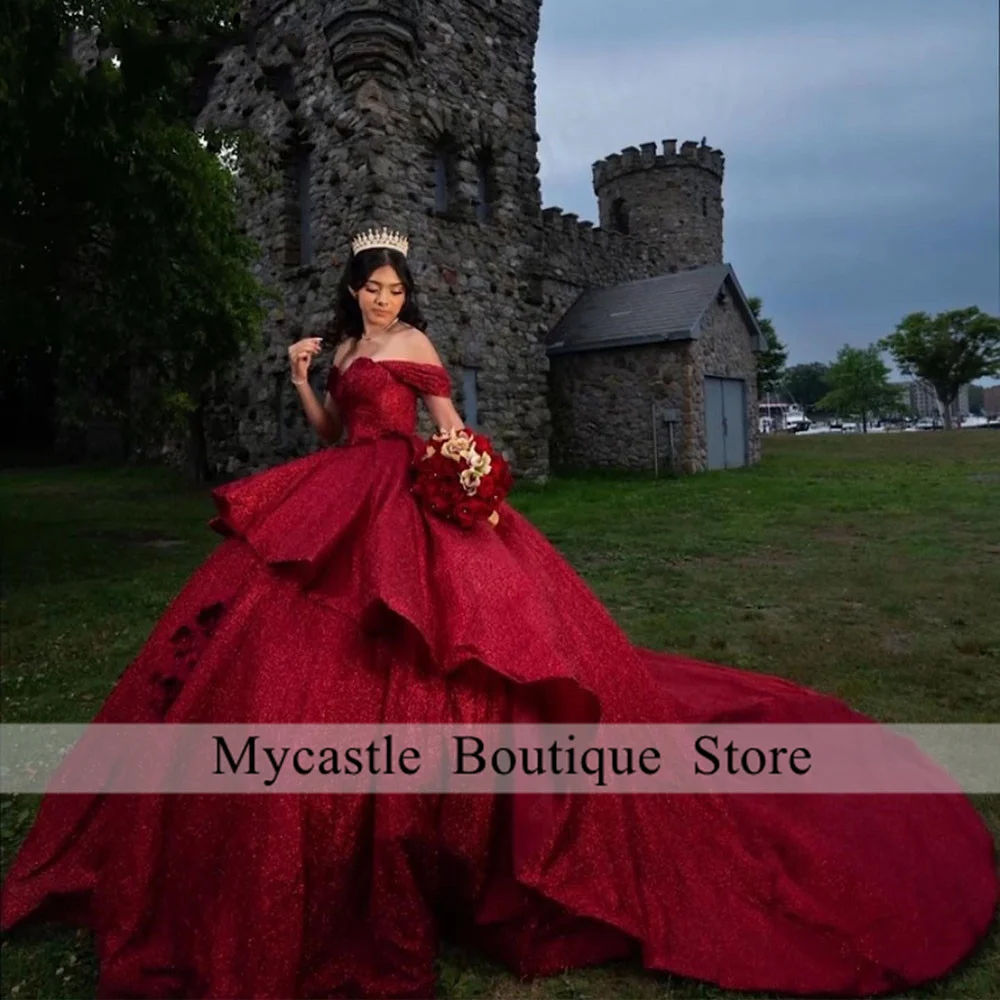 Elegant Wine Red Quinceanera Dresses 2024 Appliques Beaded Off Shoulder Sweet 16 Dress Customized Vestidos De 15 Quinceañera