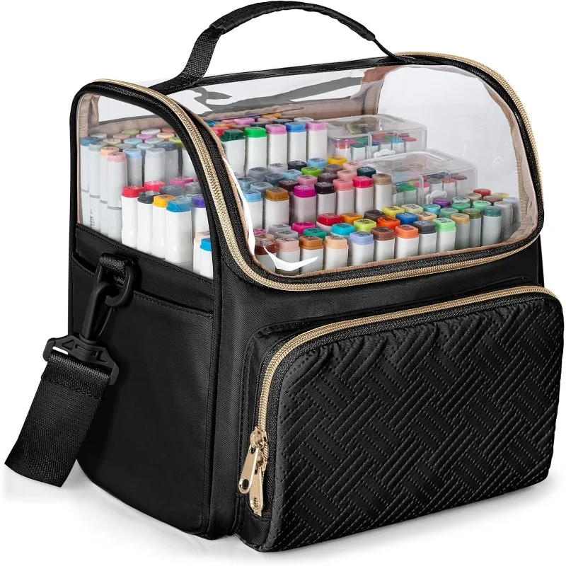 Large Marker Organizer Case for 180 Markers, Paint Brushes, Colored Pencils or Other Art Supplies, Black (Patented Design)