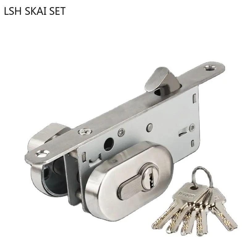 Stainless Steel Sliding Door Hook Locks Framed Glass Door Lock Ground Lock Balcony Push-pull Door Hardware Lockset with Keys