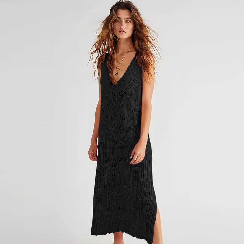 Robe tricotée pour femmes européennes et américaines, couverture de plage ajourée, chemise de protection solaire pour les vacances
