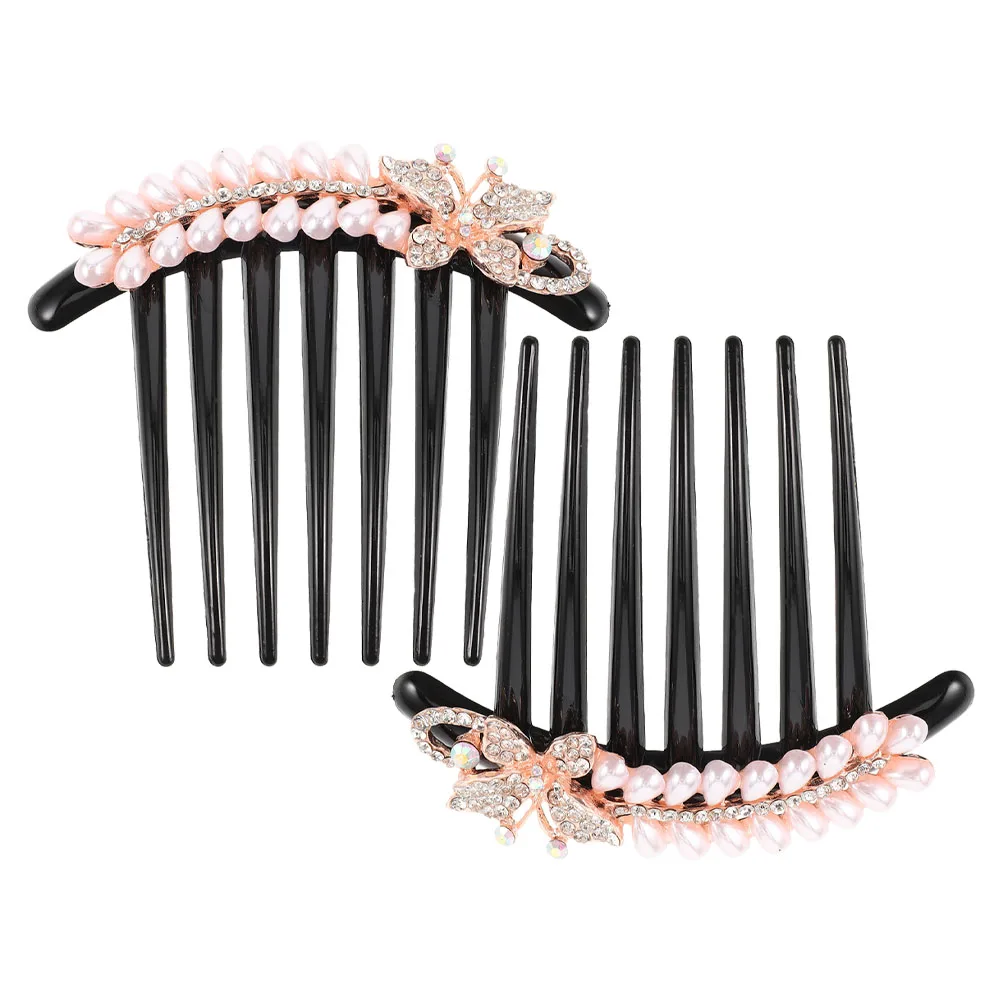 

2pcs Pearl Hair Comb Elegant Clips for Wedding Bridal Barrettes Women Rhinestone Retro Hair Accessories Side Combs Decorative
