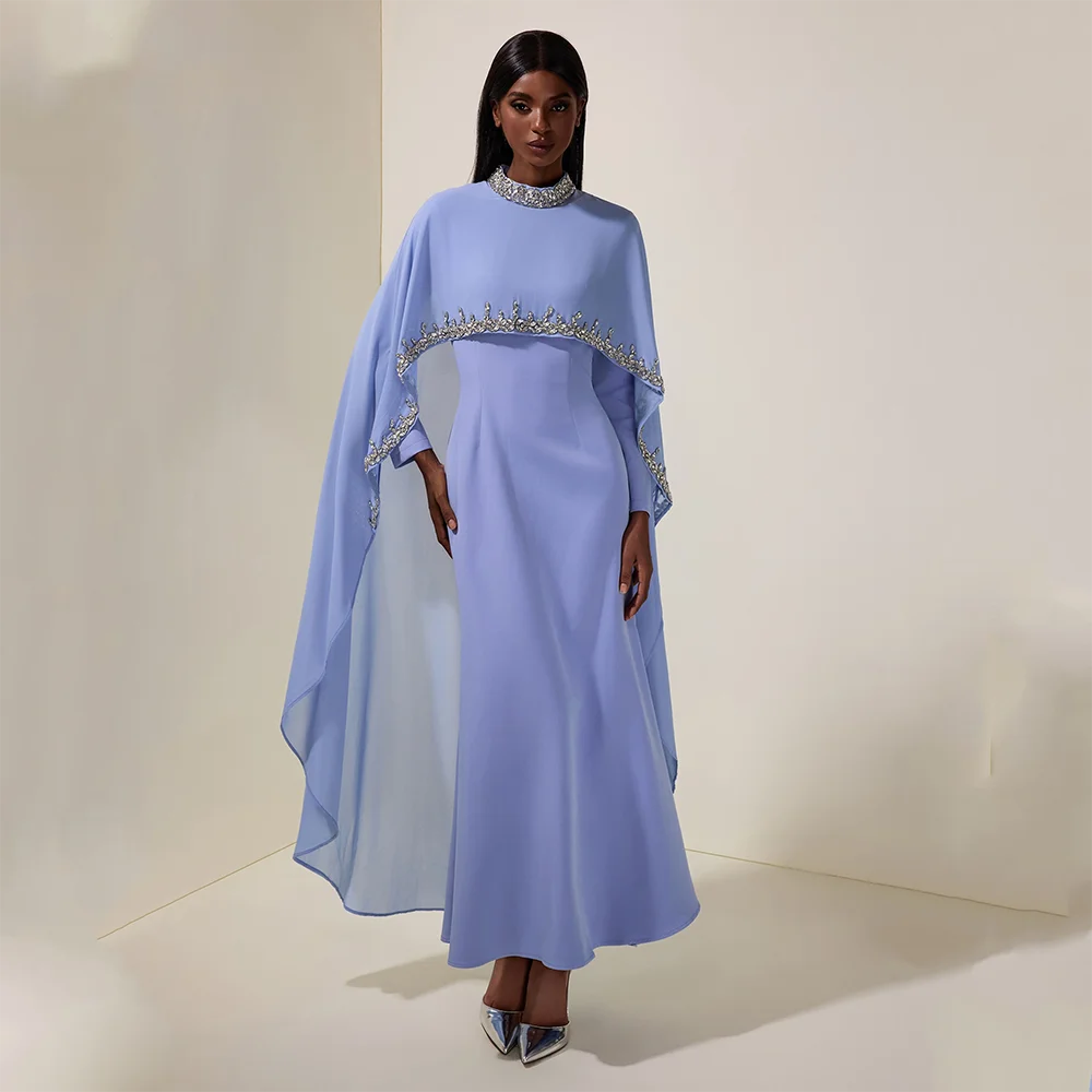 

Customized High Collar Long Evening Dresses Elegant Formal Occasion Prom Gowns Bead Crystal 2025 Ankle Length Prom Dresses