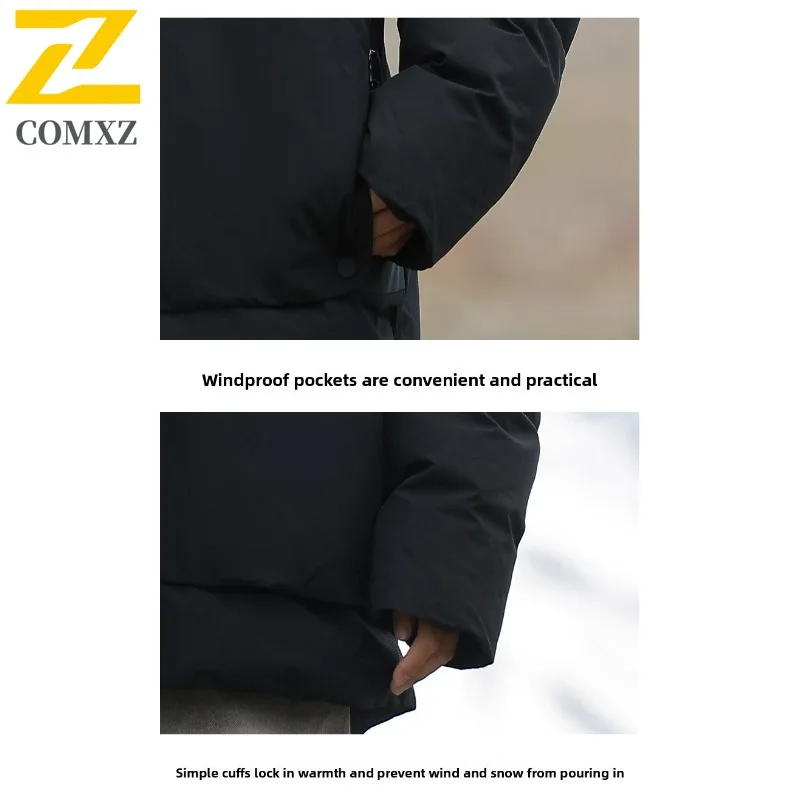 COMXZ Men's Cotton Padded Jacket New Trendy Loose Solid Color Hooded Travel Padding Coat Snowy Comfortable Outdoor Padded Jacket