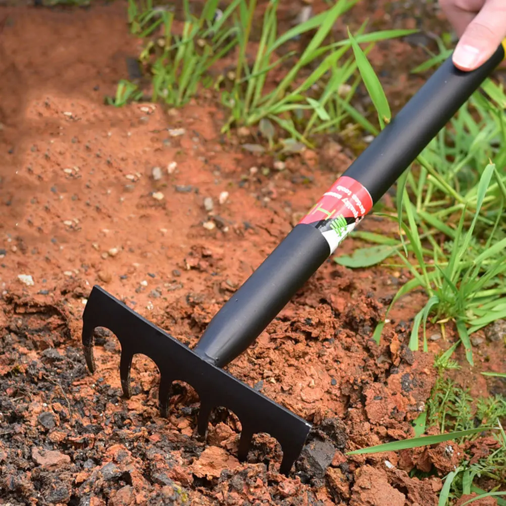 

1Pcs Manganese Steel Garden Rake Reliable Six Teeth Plowing Rake for Turning Over Soil and Weeding Cultivation Tool
