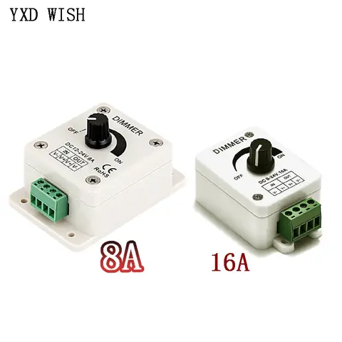 LED Dimmer DC 12V 24V 8A 16A  Adjustable Brightness Power Supply Controller Lamp Bulb Strip Driver Dimmer Switch 8/16 A