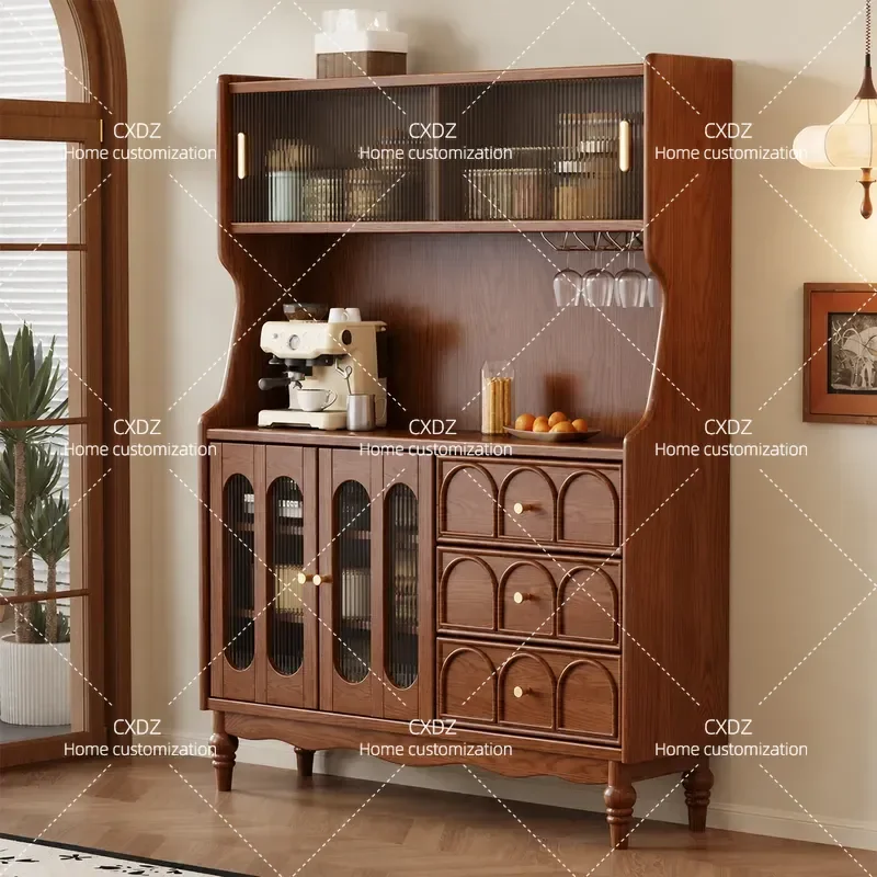 American retro solid wood dining side, living room against the wall, storage cabinet, home kitchen integrated locker, tea and