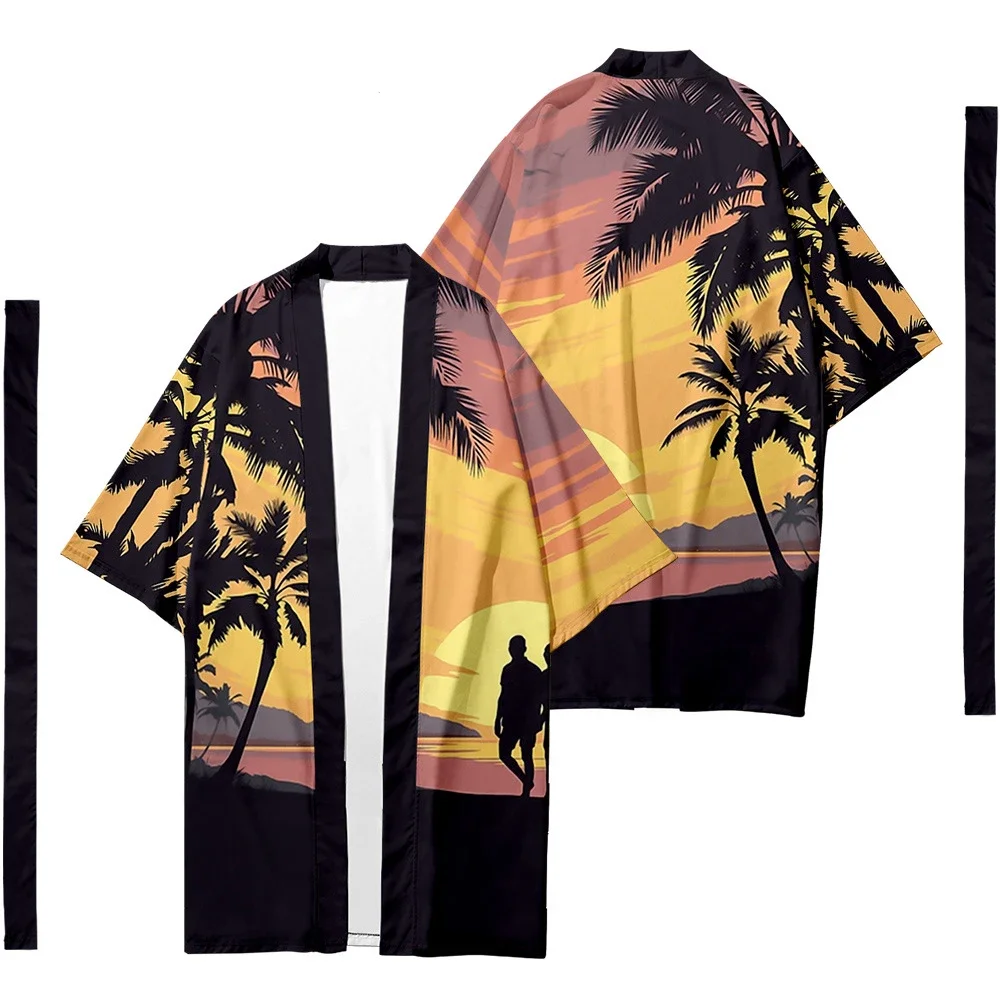 

Men's Japanese Traditional Ethnic Long Kimono Women Hawaiian Sunset Kimono Shirt Cardigan Fashion Kimono Yukata Elegant Jacket