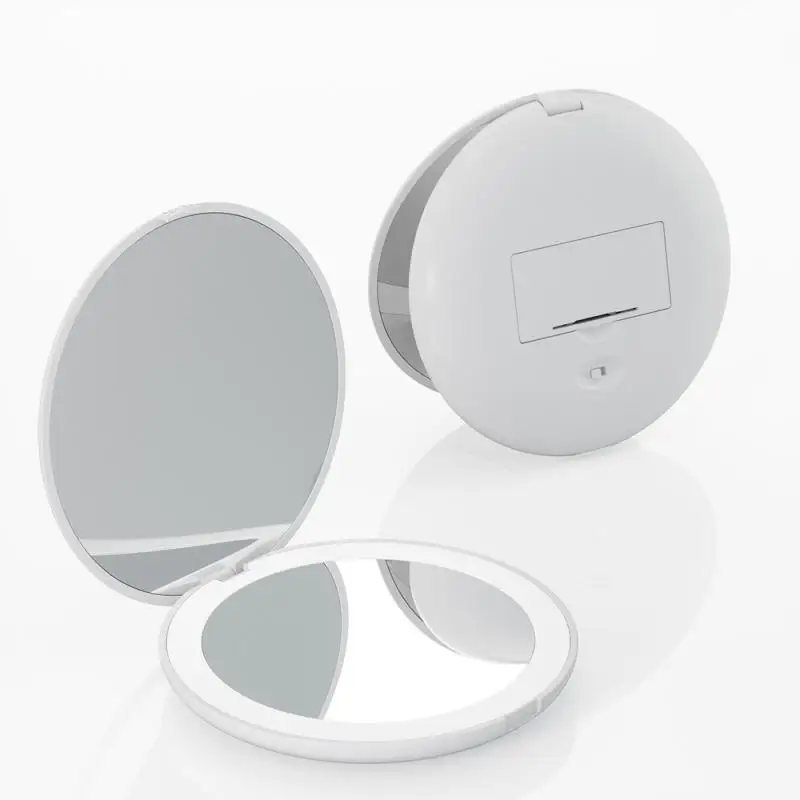 Miroir de Maquillage à Lumière LED pour Femme, Petite Poche, Effet Lumineux, Mini, Rose, Blanc