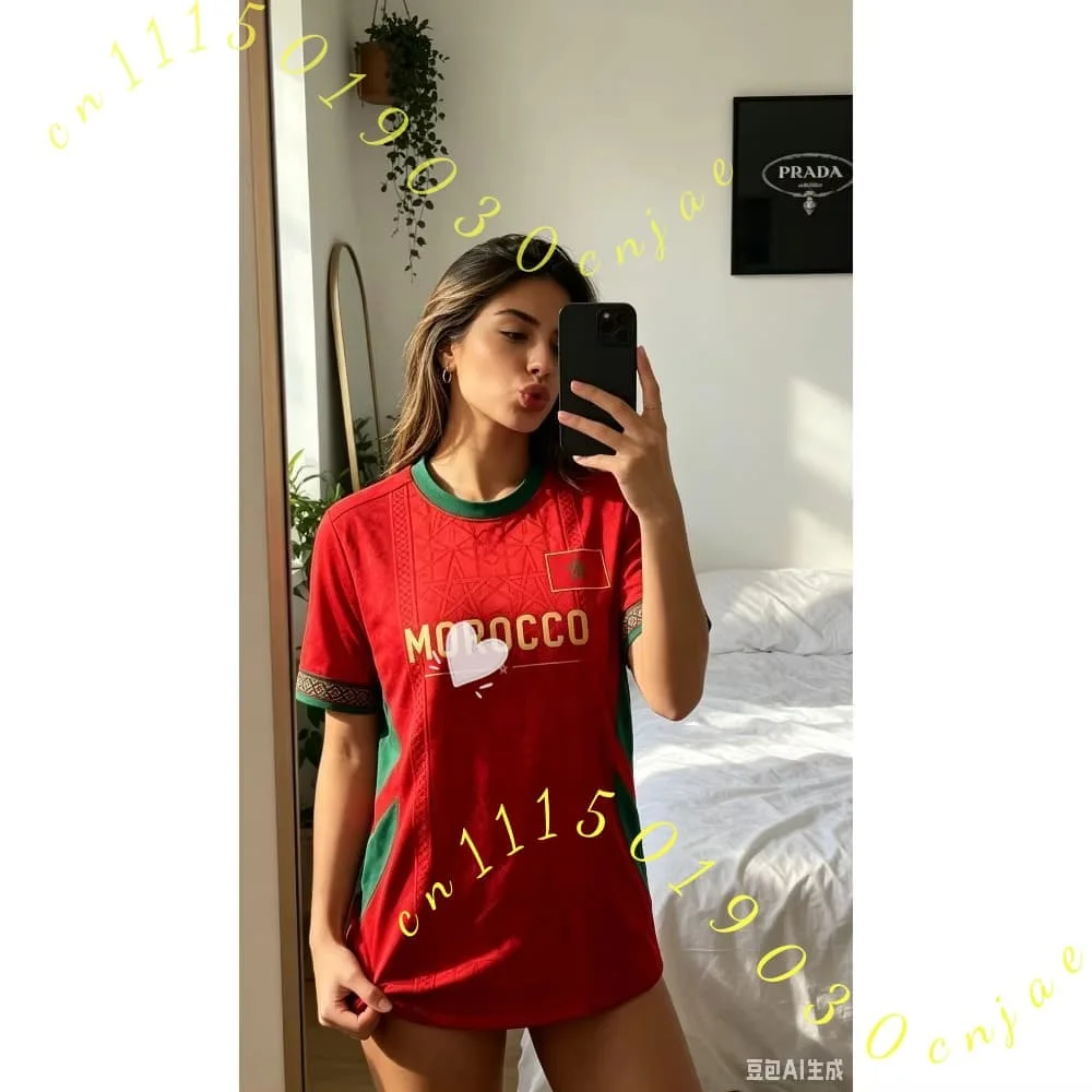 Summer Women Morocco Flag Soccer Fan Jersey T-shirt Casual Women's Short Sleeve Breathable Fashion Print Tee Shirt Y2k Men's Top