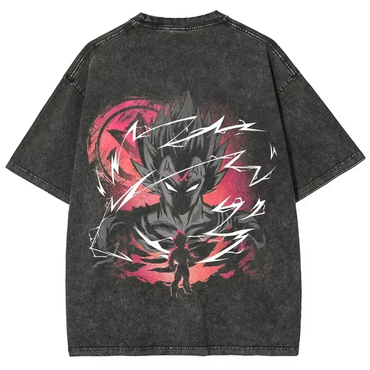 

Anime Dragon Ball Vegeta Harajuku Washed Retro T-Shirt Cotton Men's Street Clothing Women's Short Sleeves Unisex Y2k