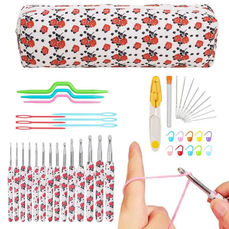 Ergonomic Crochet Hook Set 14X Ergonomic Crochet Hooks Set For Beginners With Case Hand Knitting Art Tools Crochet Needles Weave