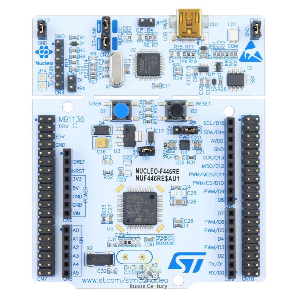 st-nucleo-f446reボード、stm32f446ret6-mcu、nucleo-64開発評価用ハードウェア。在庫あり。