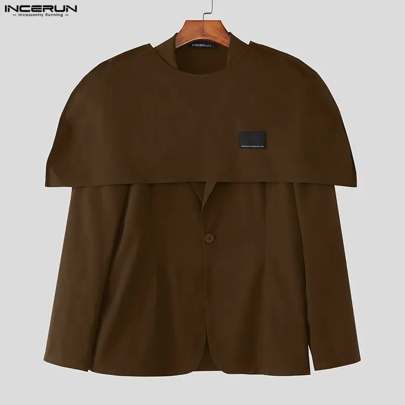 

INCERUN мужской нерегулярный пиджак с однотонными лацканами и длинными рукавами на пуговицах, мужской костюм, плащ, пончо, уличная одежда, индивидуальная мода, тонкие пальто