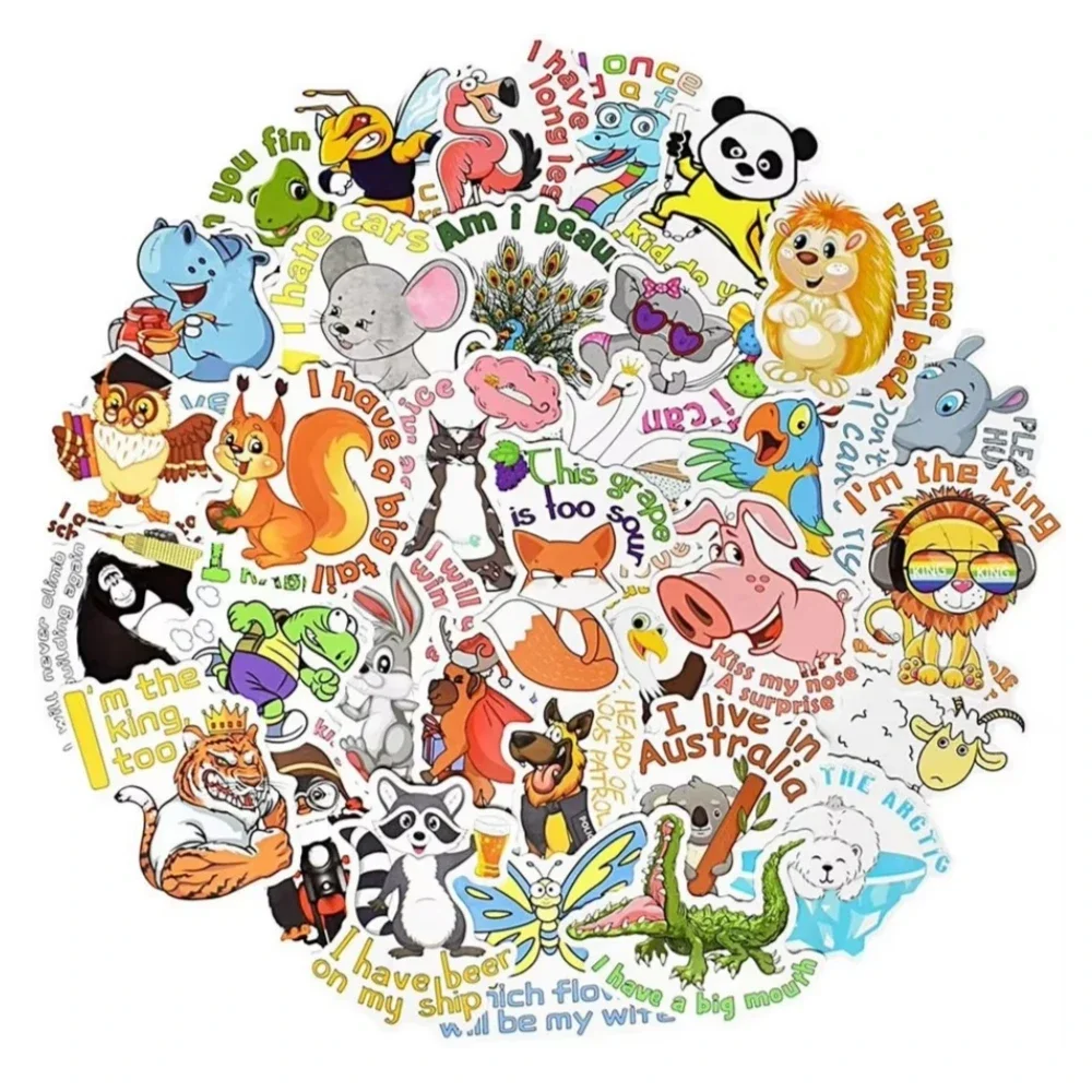 

50Pcs Funny Inspirational Animal Stickers for Laptops Cute Cartoon Animal Motivational Stickers Vinyl for Mackbook Air Pro Skin