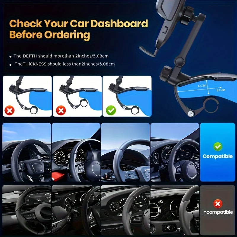 Lcars Car Dashboard Phone Holder Suitable for Car Phone Navigation and Entertainment, with a Clip-On Alloy Panel Base Made of Abs Material, 2026 New Model Car Phone Holder, Gravity-Type Dashboard Clip for Car Navigation, Anti-Shake Support Bracket (Cannot Hold the Phone Horizontally, Can Only Hold t