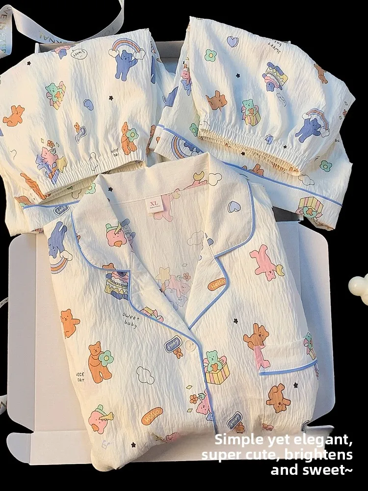 

Cloud Cotton Spwear Women's Summer New Arrival Tee-piece Set Cartoon Print Home Clothes ort Sve Long Pants