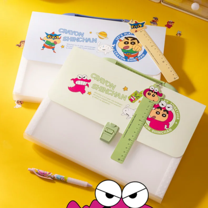 Crayon Shinchan File espandibile A4 Borsa portatile per carta di prova per studenti Borsa per tutoraggio portatile 13 griglie a prova di spruzzi