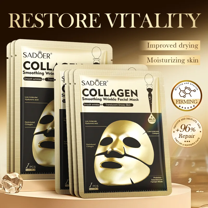 10pcs SADOER Golden Collagen Facial Masks Moisturizing Anti-Aging Anti Wrinkles Face Mask Sheet Collagen Masks Skin Care Product