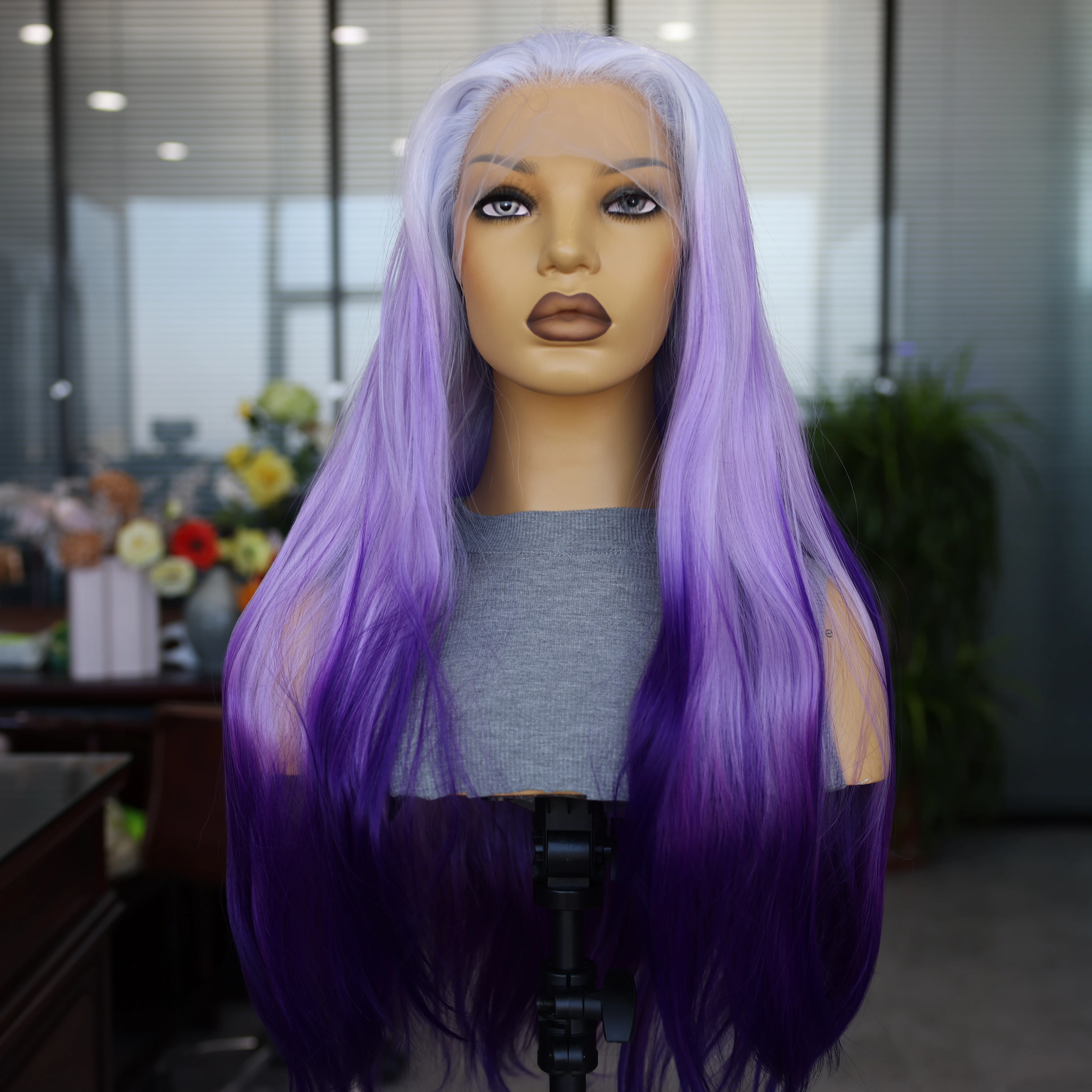 AIVA Purple Gradient Synthetic Wig Long Straight Hair Women's Cosplay Daily Wig Natural Hair Line High Temperature Resistant