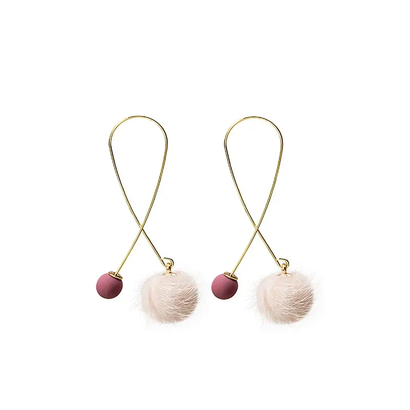 

Cross-Shaped Plush Ball Earrings for Women White Copper Needle Anti-Allergy New Product Promotion