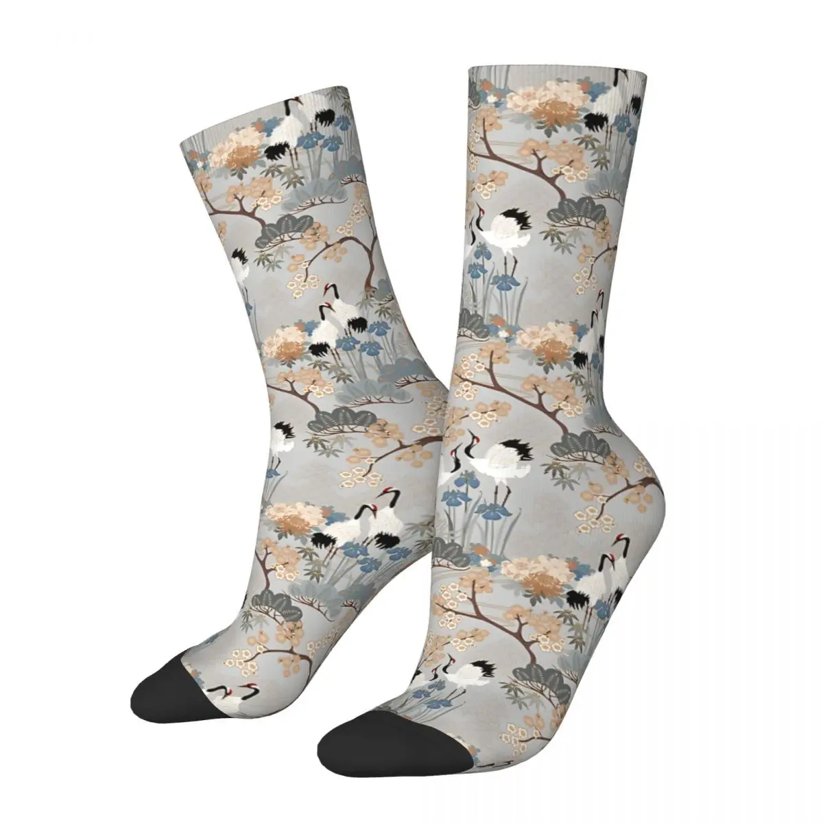 Vintage Japanese Garden Gray Men's Socks Unisex Hip Hop Pattern Printed Happy Crew Sock Gift