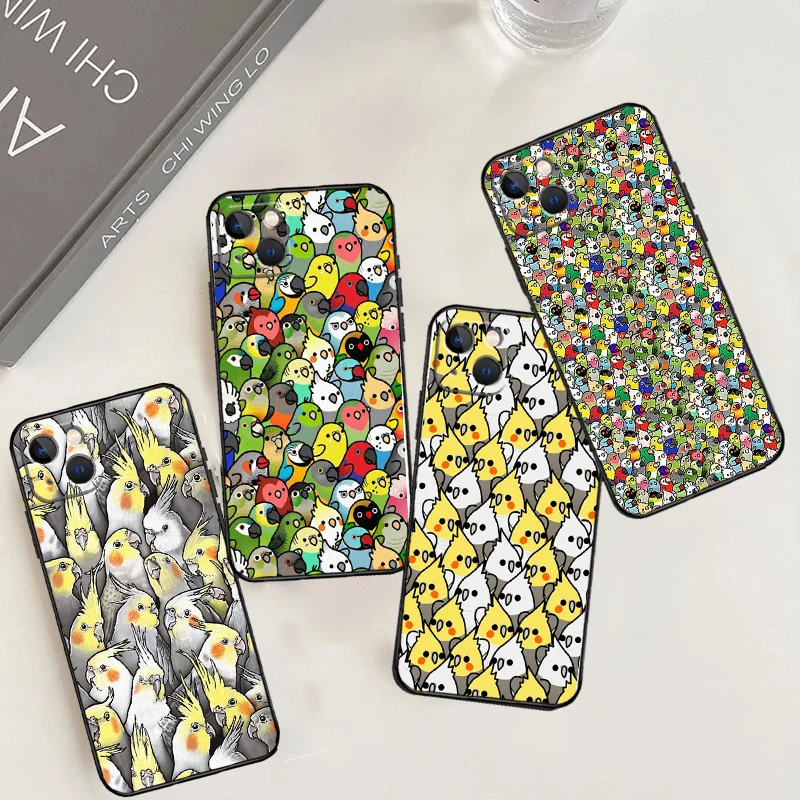 Cartoon Cockatiel Collage Case For iPhone 11 12 13 14 15 16 Pro Max Plus 12 13 Mini X XR XS Max 7 8 Cover Coque