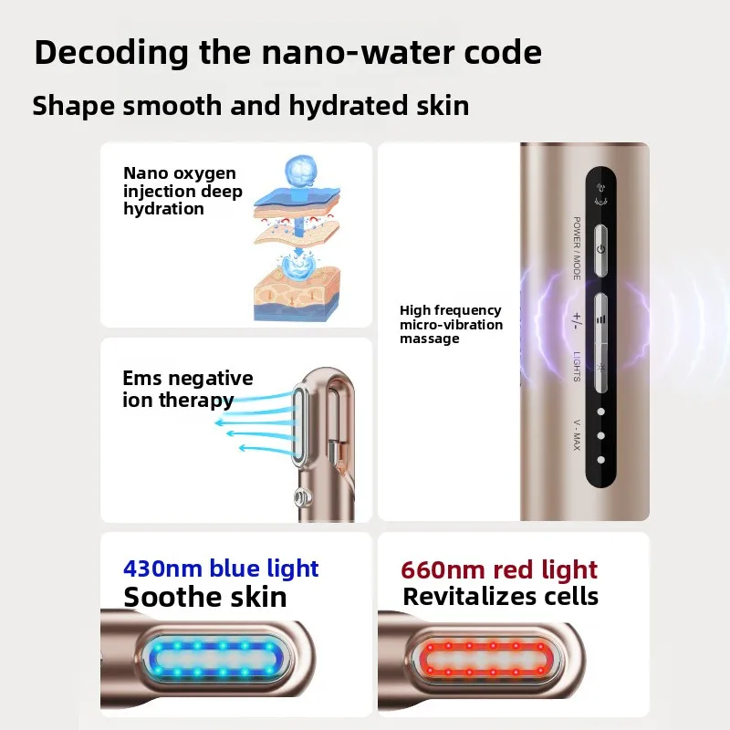 بالموجات فوق الصوتية الخاصة ضوء الماء الأيونات السالبة أداة التجميل المنزلية المحمولة مقدمة أداة حقن الأكسجين الصغيرة