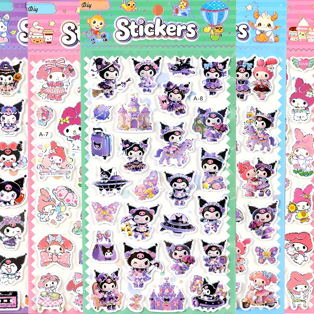 Bonito sanrio anime melodia kuromi dos desenhos animados bolha adesivos decalques diy skate capacete scrapbook adesivo estético fontes de festa