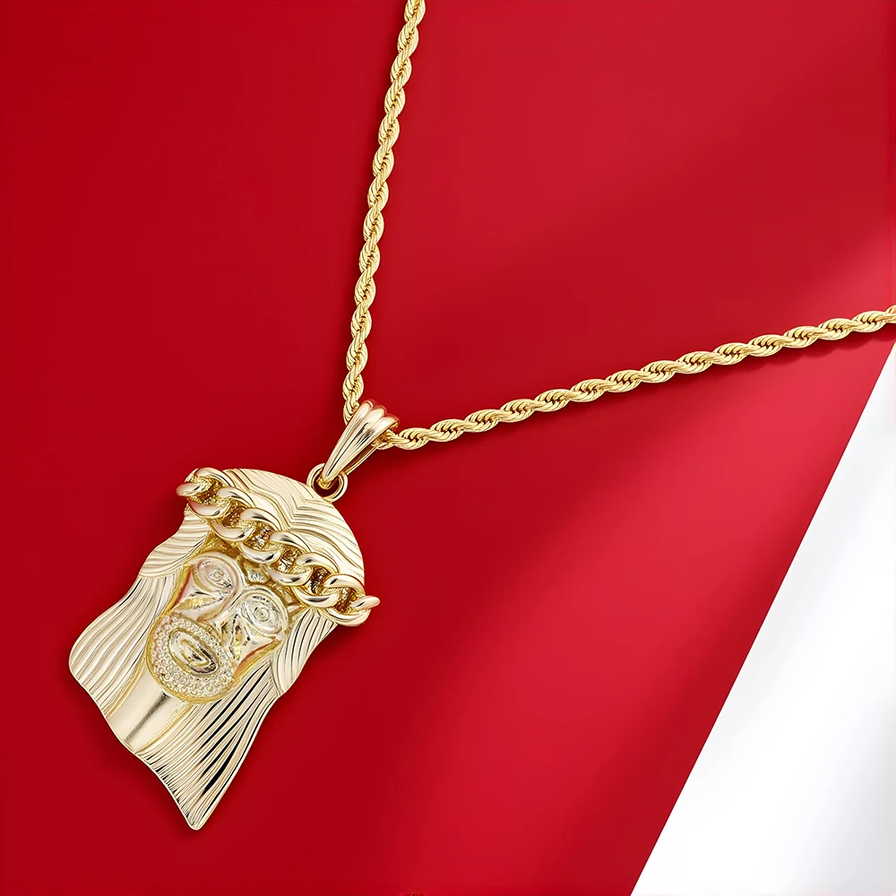 

Fashion Hip Hop Gold Color JESUS Pendant Necklace for Man Woman，Long Necklaces For Men Rapper Jewelry