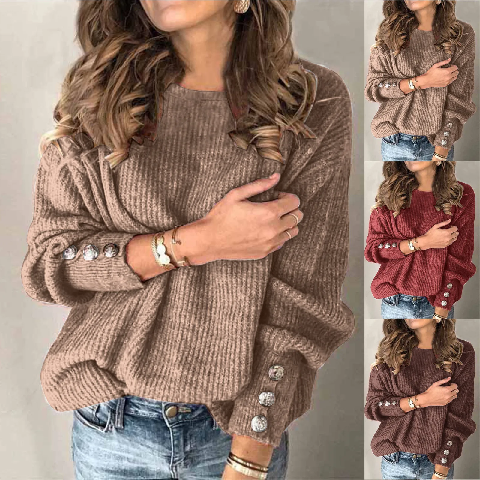 Fashion Women Sweaters 2024 Vintage Soft Warm Round Neck Solid Knit Loose Knitwear Sweatshirt Y2K Clothing Women Tops