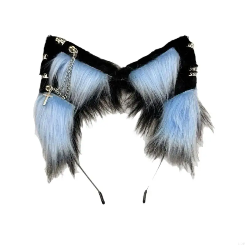 Y3ne Furry Animal Ear Headpiece Halloween Cosplay Accessoire Soft Alimable Bandbands Hair Ornement pour les enfants adultes