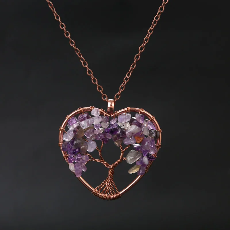 Fashion Tree Of Life Pendant Necklace Jewelry Natural Stone Healing Crystal Stone Necklace For Woman Yoga Accessories
