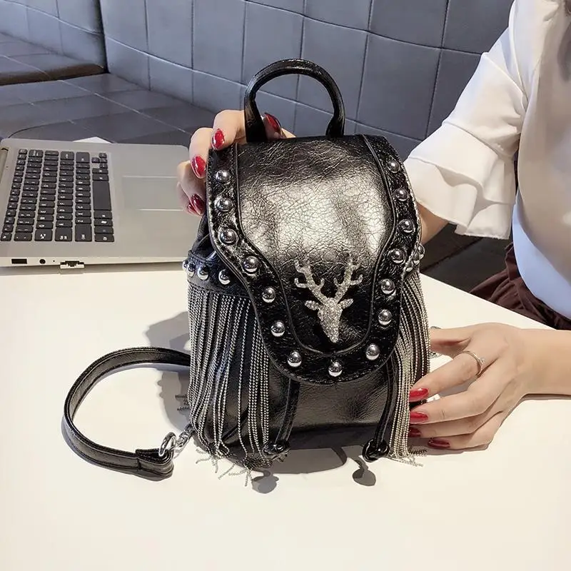 

New Ins Super Fire Chain Mini Small Bag Women's New Korean Version Versatile Messenger Handbag Rivet Tassel Bag Good-looking
