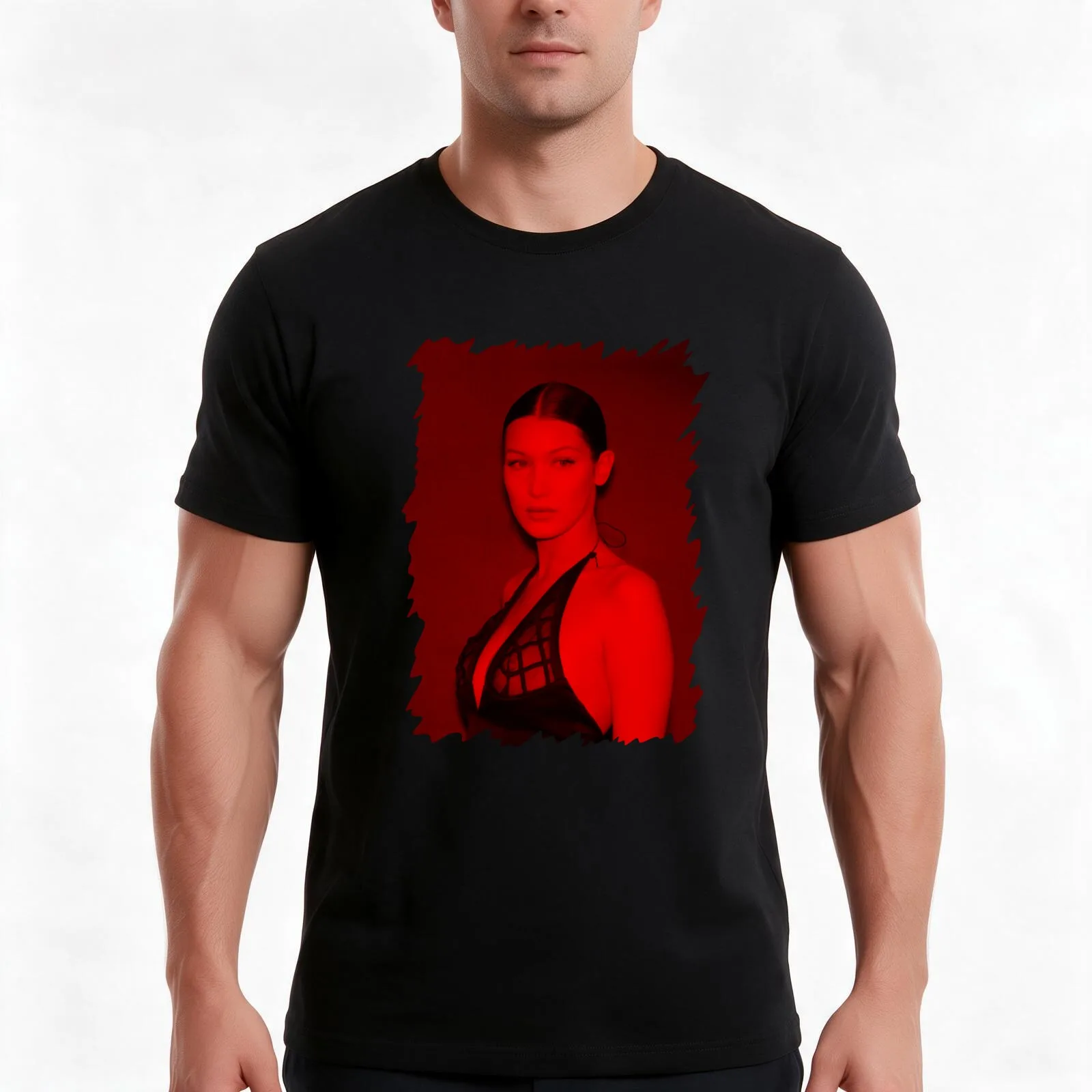 Bella Hadid - Celebrity (Sexy Pose) T-Shirt, Summer Casual Cotton Tee, Oversized Streetwear Tops, Vintage Graphic Print