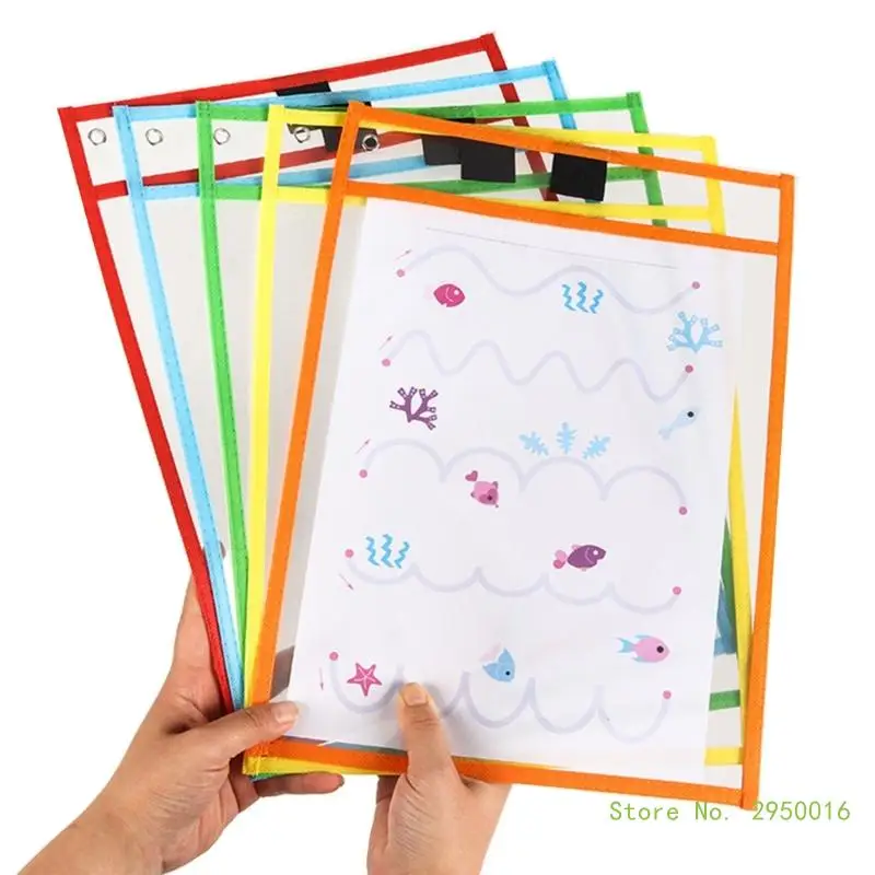 

6pcs Dry Erase Pockets,Reusable Plastic Sleeves Shop Ticket Holder Sheet Protector Teacher Supply for Classroom Organization