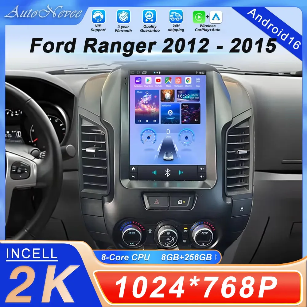 9.7Inch Touch QLED Screen Android 16 For Ford Ranger 2012 - 2015 Car Radio Stereo Auto Stereo Video Carplay GPS Navigation WIFI
