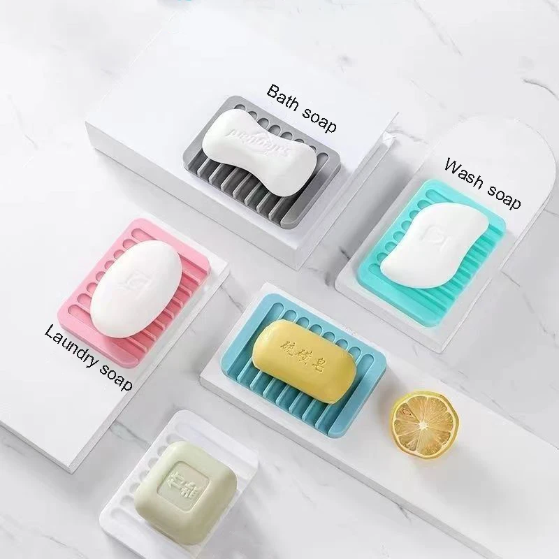 Bathroom Silicone Soap Dish Drain Bath Drain Soap Rack Kitchen Countertop Sponge Rack Drying Tray