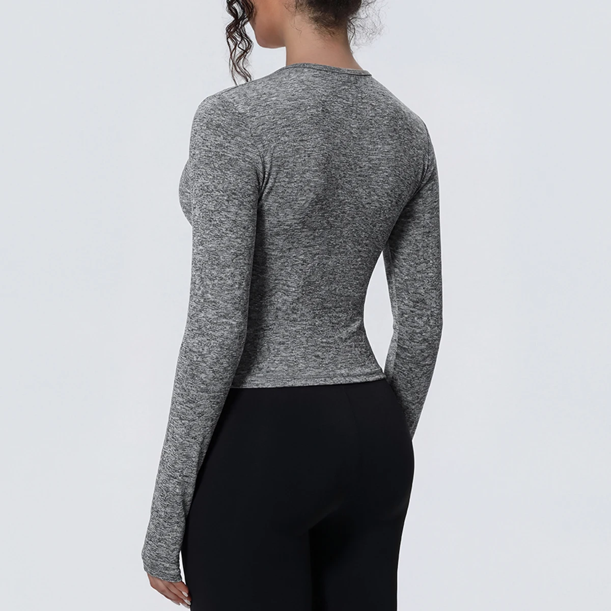 1 Stück Schlankes Casual Sommer Yoga Langarm-Oberteil für Damen, Fitness-Sport-Laufshirt mit Schnelltrocknung, Einfarbiges Trainingsshirt – Detail 29