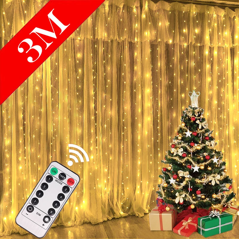 2023 Navidad LED String Fairy Lights Christmas Decoration Chambre Remote Control USB Wedding Garland Curtain 3M Holiday Lighting