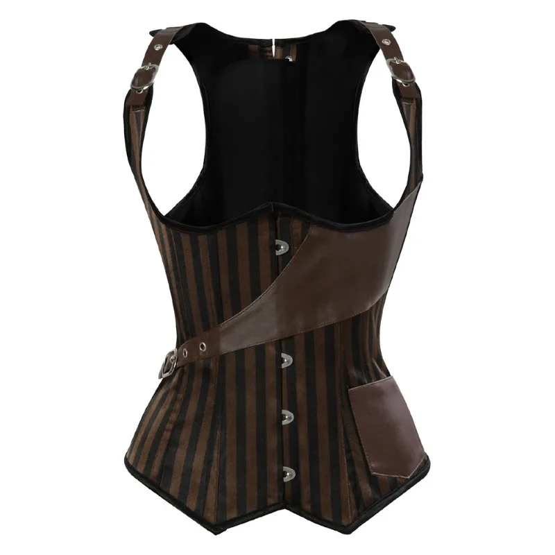 Gothic Steampunk Cupless Underbust Corset Vest Top Bustiers Corselet Plus Size Black S-6XL Basque