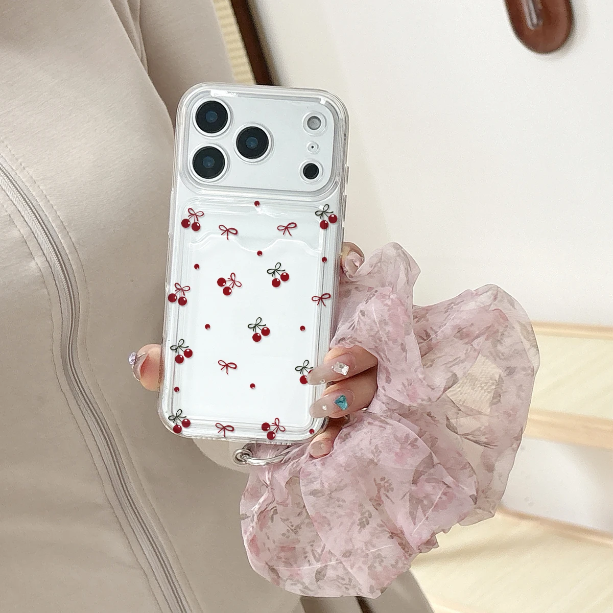 Quirky Phone Accessories - Cherry Bow Clear Card Holder Phone