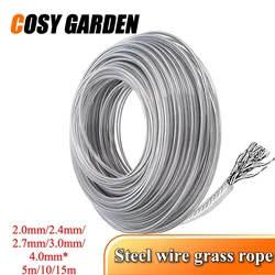 COSY 10M/15M Steel Wire Nylon Grass Trimmer Line Brushcutter Trimmer Rope Lawn Mower Cord Long Round Roll Grass Replacement